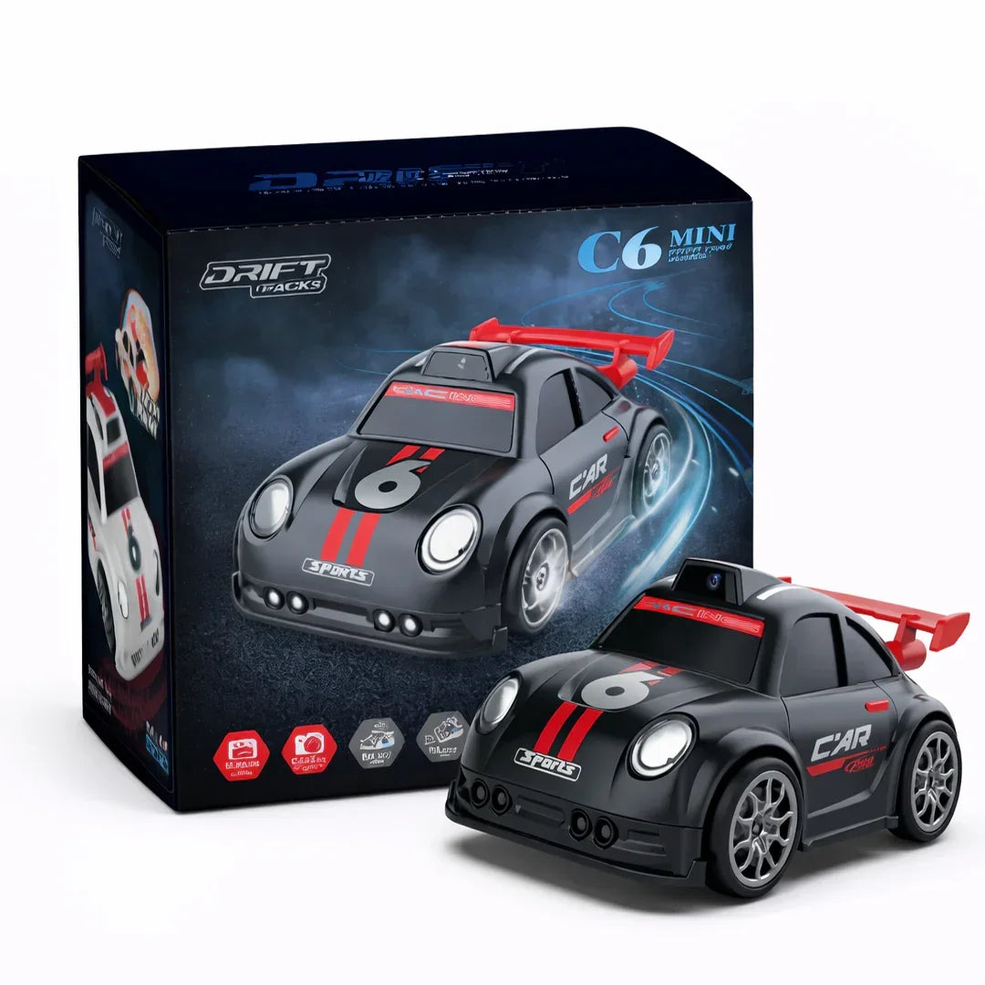 Mini Drift Racing Car C6 with LED Lights – High-Speed Compact Drift Toy Car, White & Black Sports Edition for Kids & Collectors
