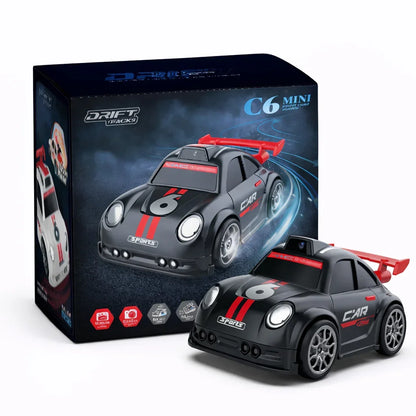 Mini Drift Racing Car C6 with LED Lights – High-Speed Compact Drift Toy Car, White & Black Sports Edition for Kids & Collectors