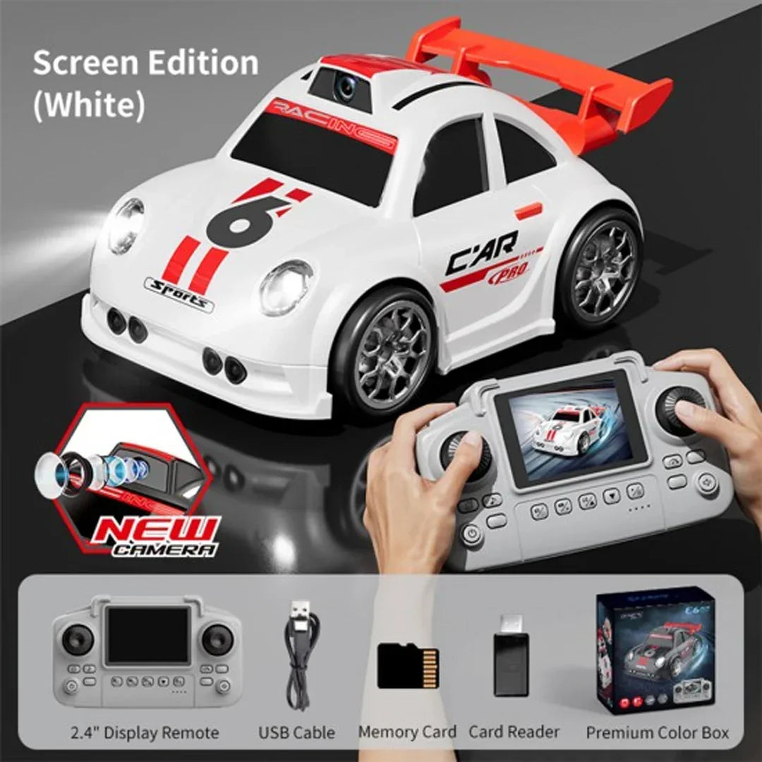 Mini Drift Racing Car C6 with LED Lights – High-Speed Compact Drift Toy Car, White & Black Sports Edition for Kids & Collectors
