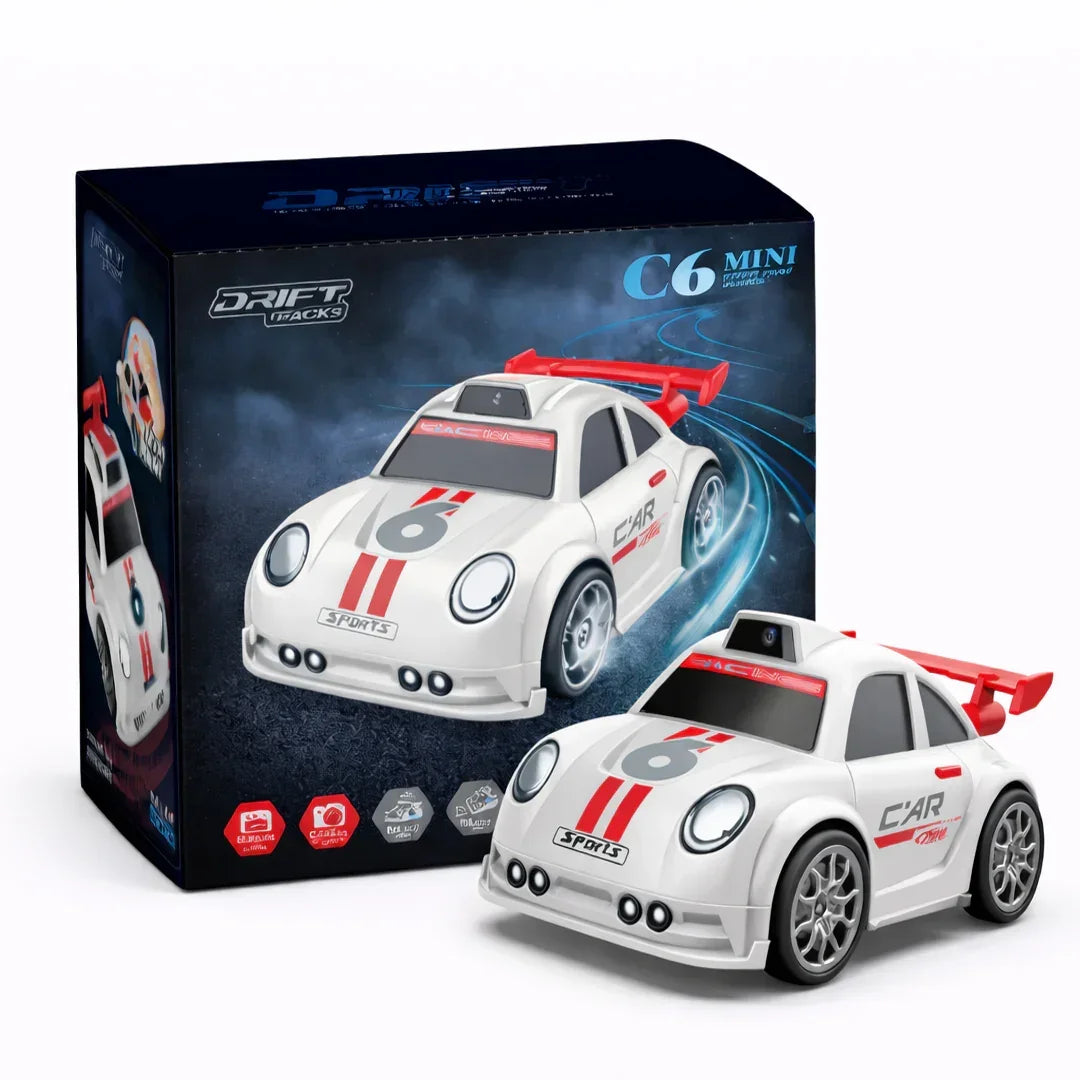 Mini Drift Racing Car C6 with LED Lights – High-Speed Compact Drift Toy Car, White & Black Sports Edition for Kids & Collectors