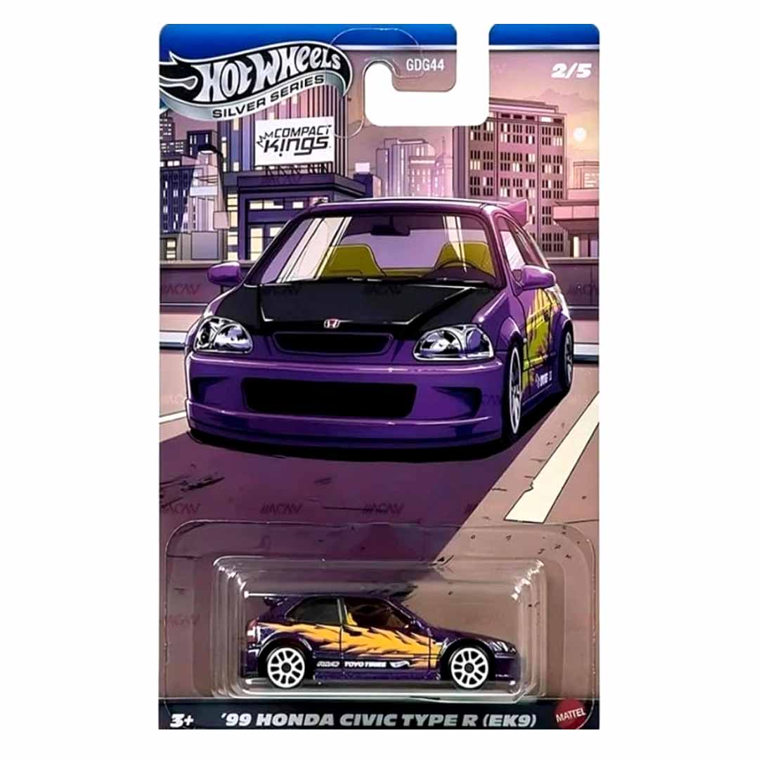 Hot Wheels Silver Series 1:64 Compact Kings '99 Honda Civic Type R (EK9) Diecast Car | JDM 1:64 Scale Collector Model