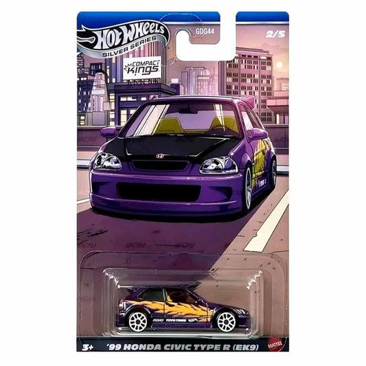 Hot Wheels Silver Series 1:64 Compact Kings '99 Honda Civic Type R (EK9) Diecast Car | JDM 1:64 Scale Collector Model