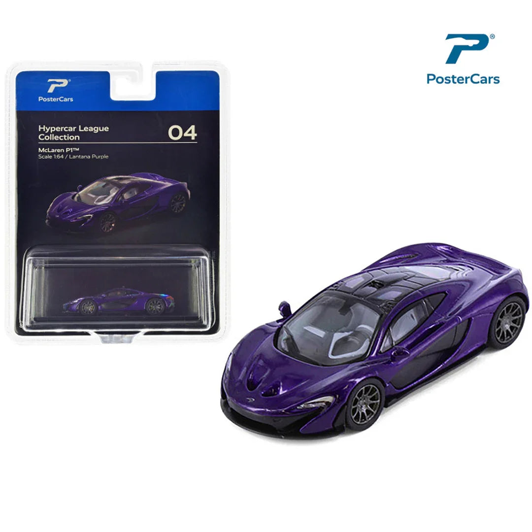 PosterCars 1:64 McLaren P1 – Lantana Purple Blister Pack | Hypercar League Premium Diecast Model - Jaiman Toys