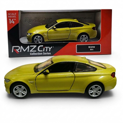 RMZ City BMW M4 1:32 Scale Die-Cast Model Car – Metallic Olive Gold & Red Colour Variants, Collectible with Opening Doors & Pull-Back Action