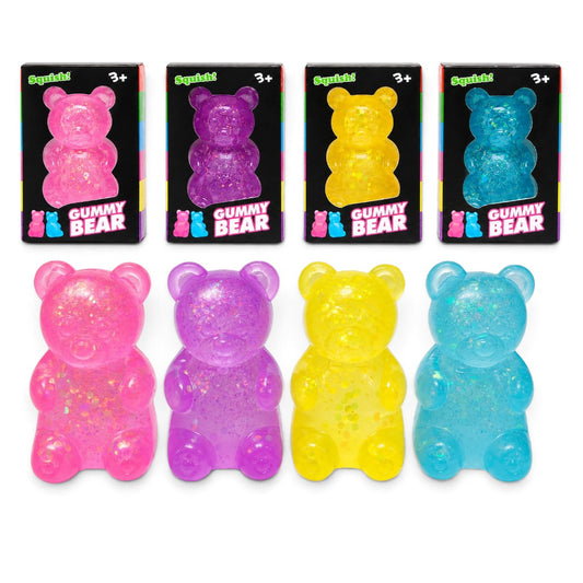Glitter Gummy Bear Squishy Stress Relief Toy – Soft Squeeze Sensory Fidget Toy, 1 Pc Random Colour