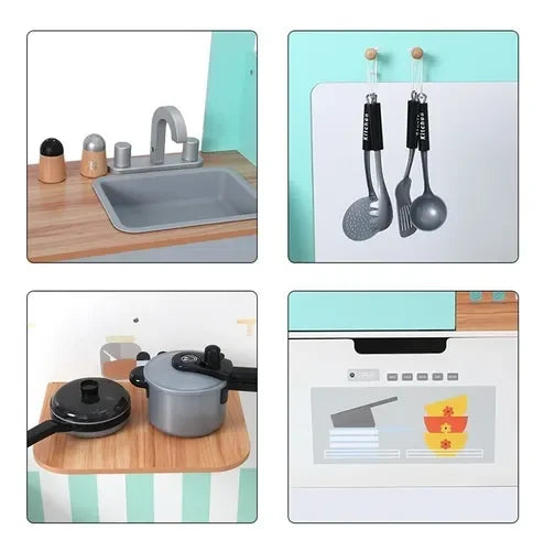 2 In 1 Kids Play Kitchen & Diner Restaurant Wooden Pretend Cooking Playset Kitchen Toys - Hw64636