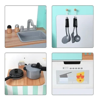2 In 1 Kids Play Kitchen & Diner Restaurant Wooden Pretend Cooking Playset Kitchen Toys - Hw64636