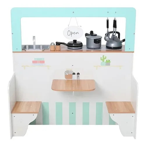 2 In 1 Kids Play Kitchen & Diner Restaurant Wooden Pretend Cooking Playset Kitchen Toys - Hw64636