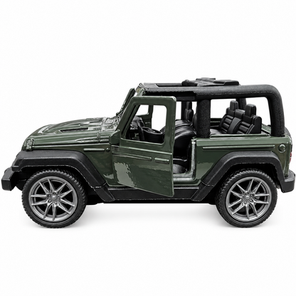 Road Burner Metal Racers 1:39 Scale Die-Cast Jeep Style Off-Road SUV Toy Car with Pull Back Action, Openable Doors, Metal Body & Detailed Interior – Dark Green