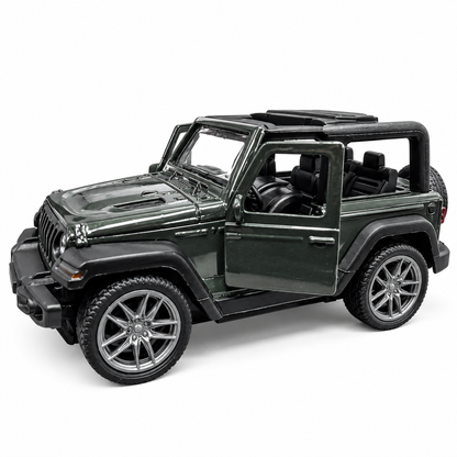 Road Burner Metal Racers 1:39 Scale Die-Cast Jeep Style Off-Road SUV Toy Car with Pull Back Action, Openable Doors, Metal Body & Detailed Interior – Dark Green