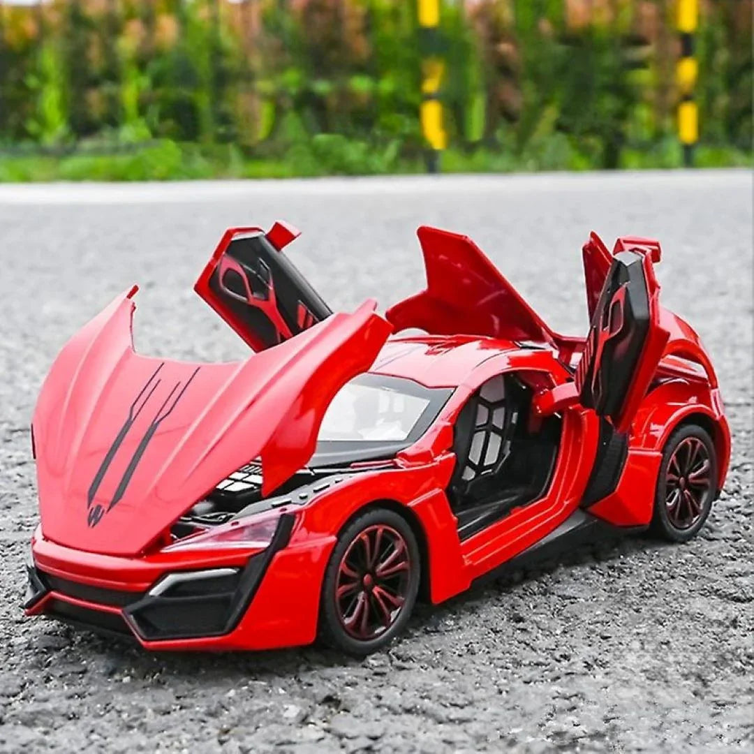 JOY JUNCTION 1:24 Lykan Hypersport V12 W Motors Die-Cast Model Supercar Car – Red| Openable Doors, Lights & Sound, Pull-Back Action (JJ265) - Jaiman Toys