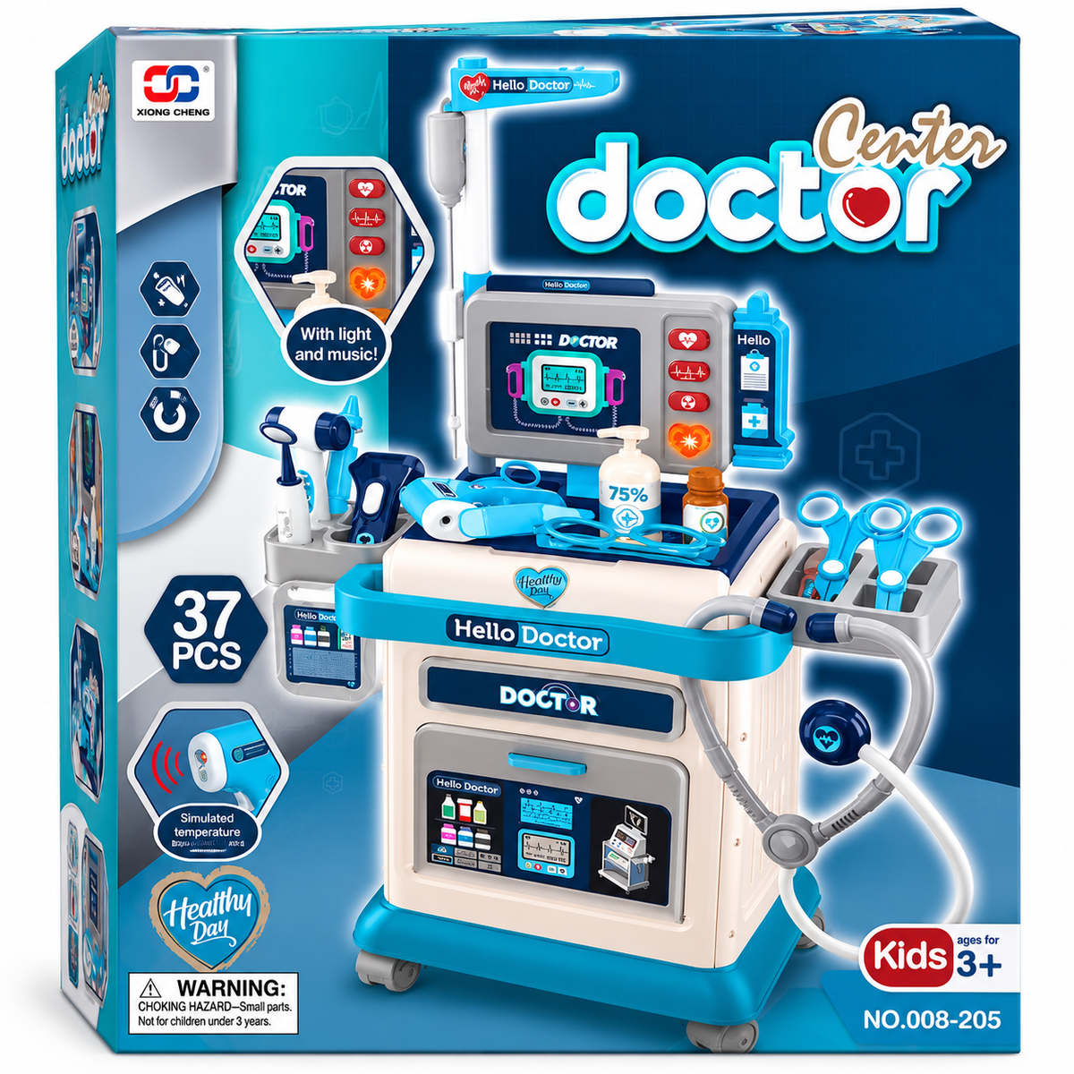 Kids Doctor Center 37 PCS Medical Playset with Doctor Trolley, Stethoscope, Thermometer, Medical Tools, Light & Music | Pretend Play Hospital Doctor Kit for Boys & Girls Ages 3+