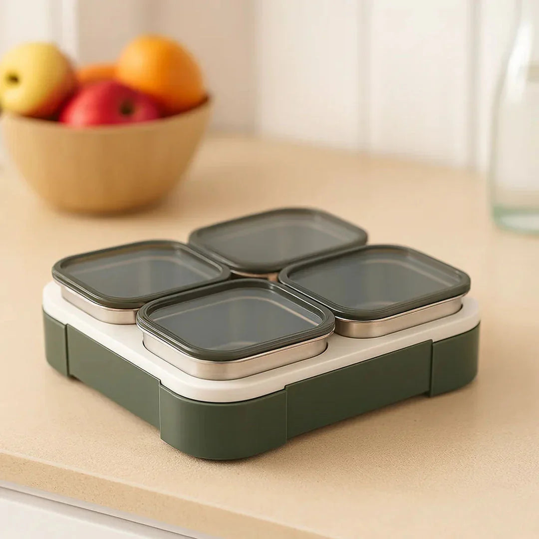 Stainless Steel Kids Lunch Box 1060ML – 4 Compartment Bento Box with Tableware & Insulated Bag | Leakproof, BPA-Free & Dishwasher Safe