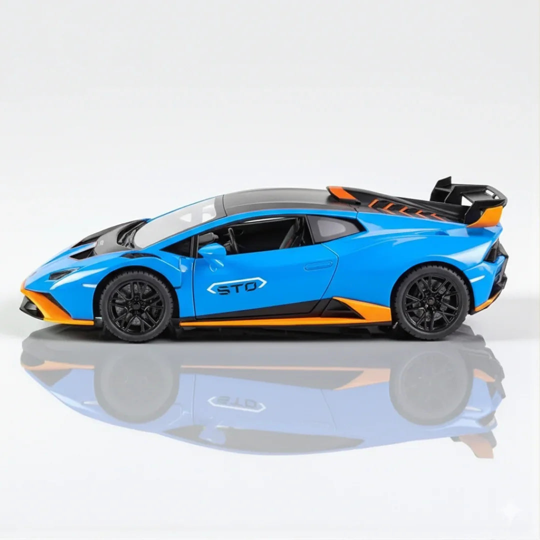 1:24 Scale Lamborghini Huracán STO. Die-Cast Metal Sports Car – Pull Back Model with Openable Doors, Sound & Light | Zinc Alloy Collectible Car