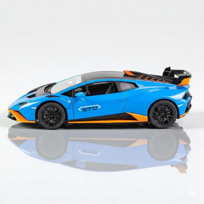 1:24 Scale Lamborghini Huracán STO. Die-Cast Metal Sports Car – Pull Back Model with Openable Doors, Sound & Light | Zinc Alloy Collectible Car