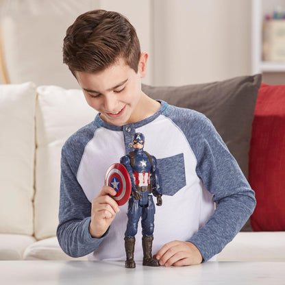 (Box Damage) Marvel Avengers Titan Hero Series Captain America 12-Inch Action Figure | Super Hero Collectible Toy with Shield | Captain America Figure for Kids, Boys & Girls Ages 4+