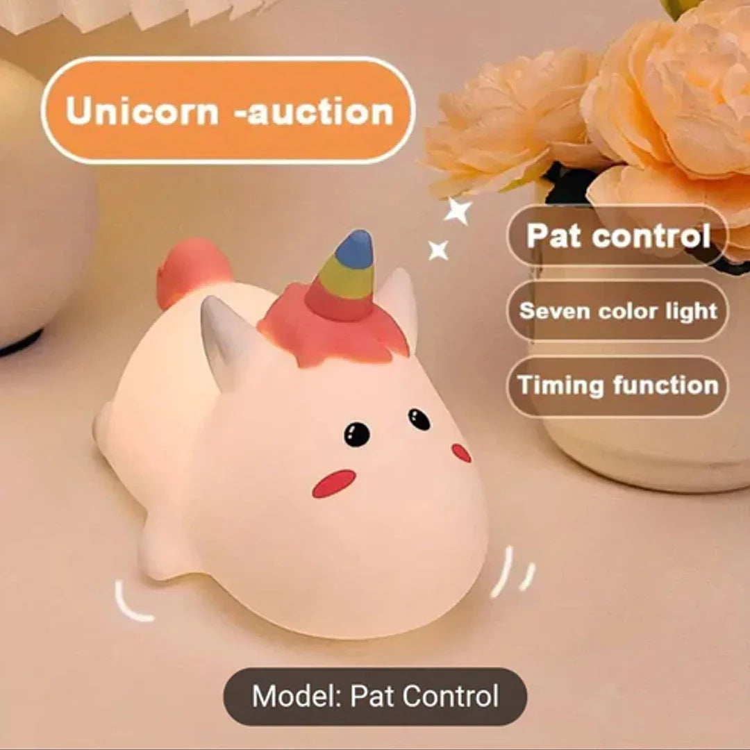 Unicorn Pat Lamp Silicone – Soft LED Bedside Light for Kids | Rechargeable & Touch Control Baby Night