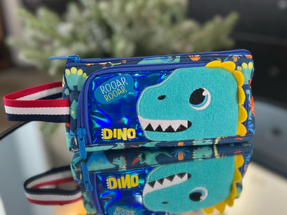 Vest Dinosaur Pencil Case – Kids School Stationery Organizer with Zipper Compartments
