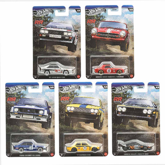 Hot Wheels Silver Series Rally Recs Complete Set of 5 Diecast Cars | Audi Quattro, Honda S800, Ford Escort RS2000, Datsun 510 & Lancia Rally 037 | 1:64 Scale Collectibles