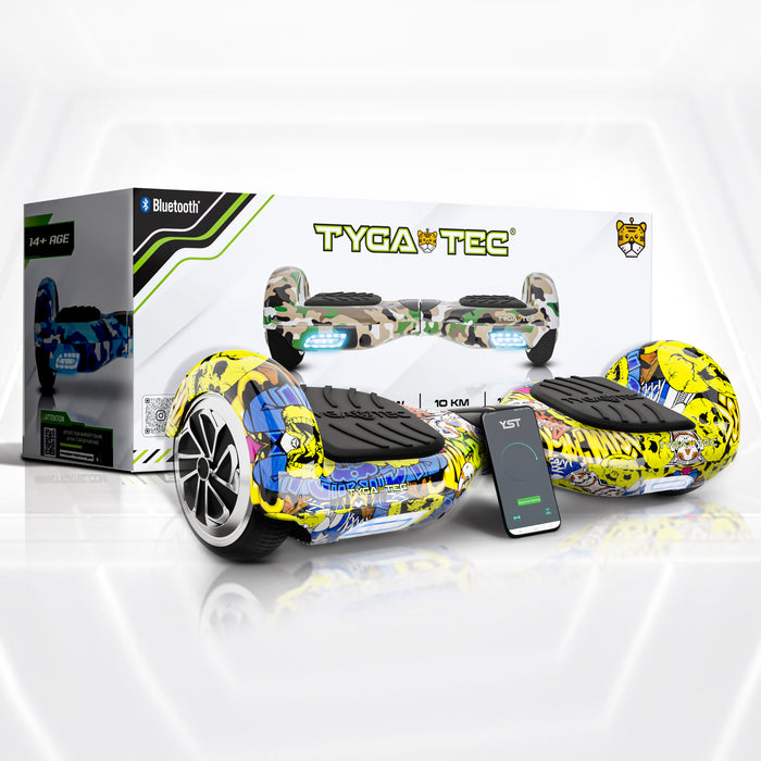 TYGATEC T2 Bluetooth Hoverboard with LED Lights – 6.5 Inch Self Balancing Scooter with App Control, Multicolor Graffiti Design