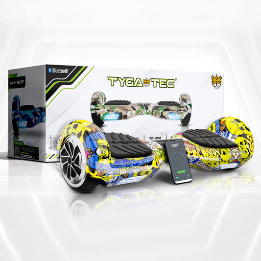 TYGATEC T2 Bluetooth Hoverboard with LED Lights – 6.5 Inch Self Balancing Scooter with App Control, Multicolor Graffiti Design