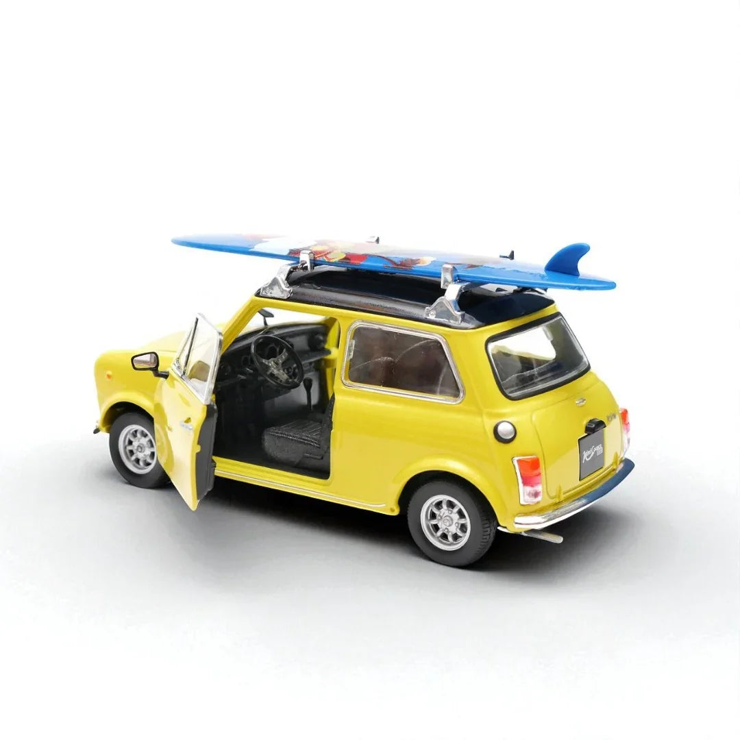 Welly 1:24 Mini Cooper 1300 Diecast Model – Yellow with Surfboard | Openable Doors (22496) - Jaiman Toys