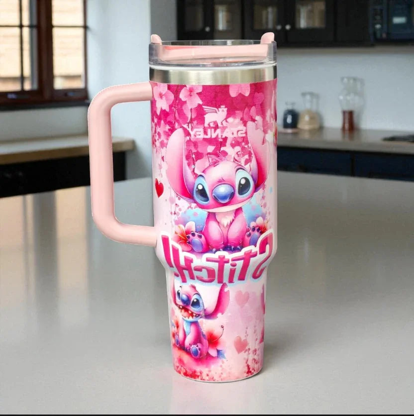 Stanley Stitch Travel Mug – 20 oz Stainless Steel Insulated Cup with Handle (Dark Pink) - Jaiman Toys