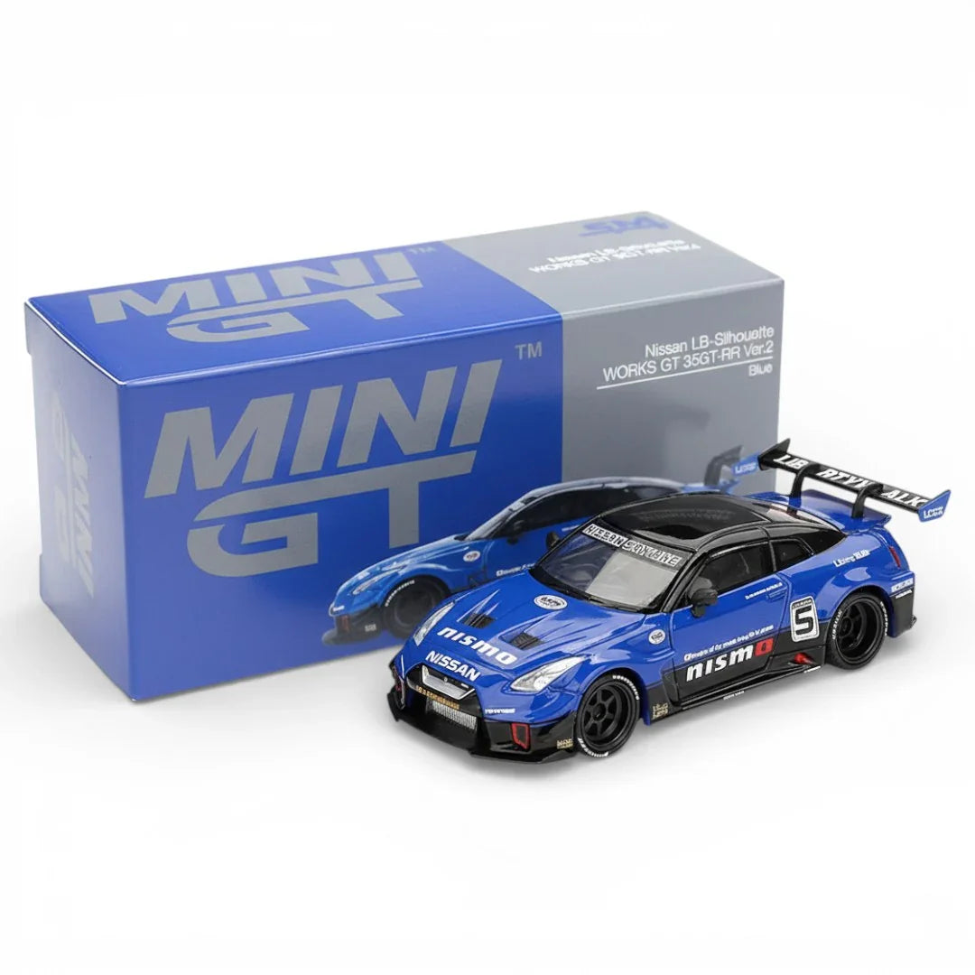 Mini GT 1:64 Racing Duo Diecast Set – Roxy Porsche 911 GT3 R #77 IMSA + LB-Works Nissan 35GT-RR Blue Collectibles