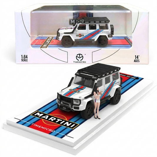 Time Micro Mercedes-Benz G550 Martini Figure Edition 1:64 Scale Diecast Model Car | Premium Metal Collector SUV | Display Base, Acrylic Case & Figure Included | Limited Edition | 14+