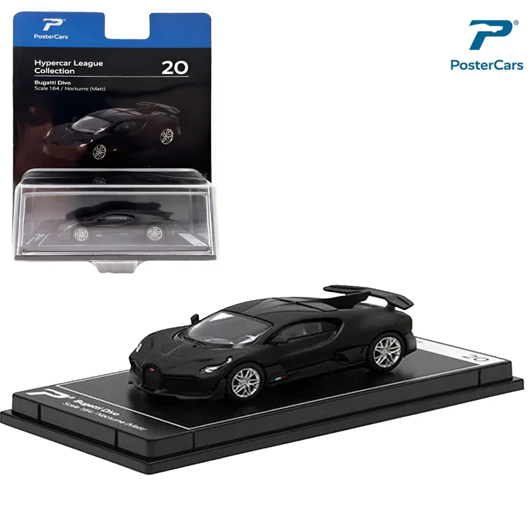 PosterCars Hypercar League – Bugatti Div (Nocturne Matt, 1:64 Scale) – Hypercar League #20 -Blister Pack - Jaiman Toys