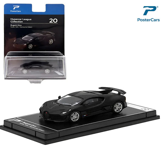 PosterCars Hypercar League – Bugatti Div (Nocturne Matt, 1:64 Scale) – Hypercar League #20 -Blister Pack - Jaiman Toys