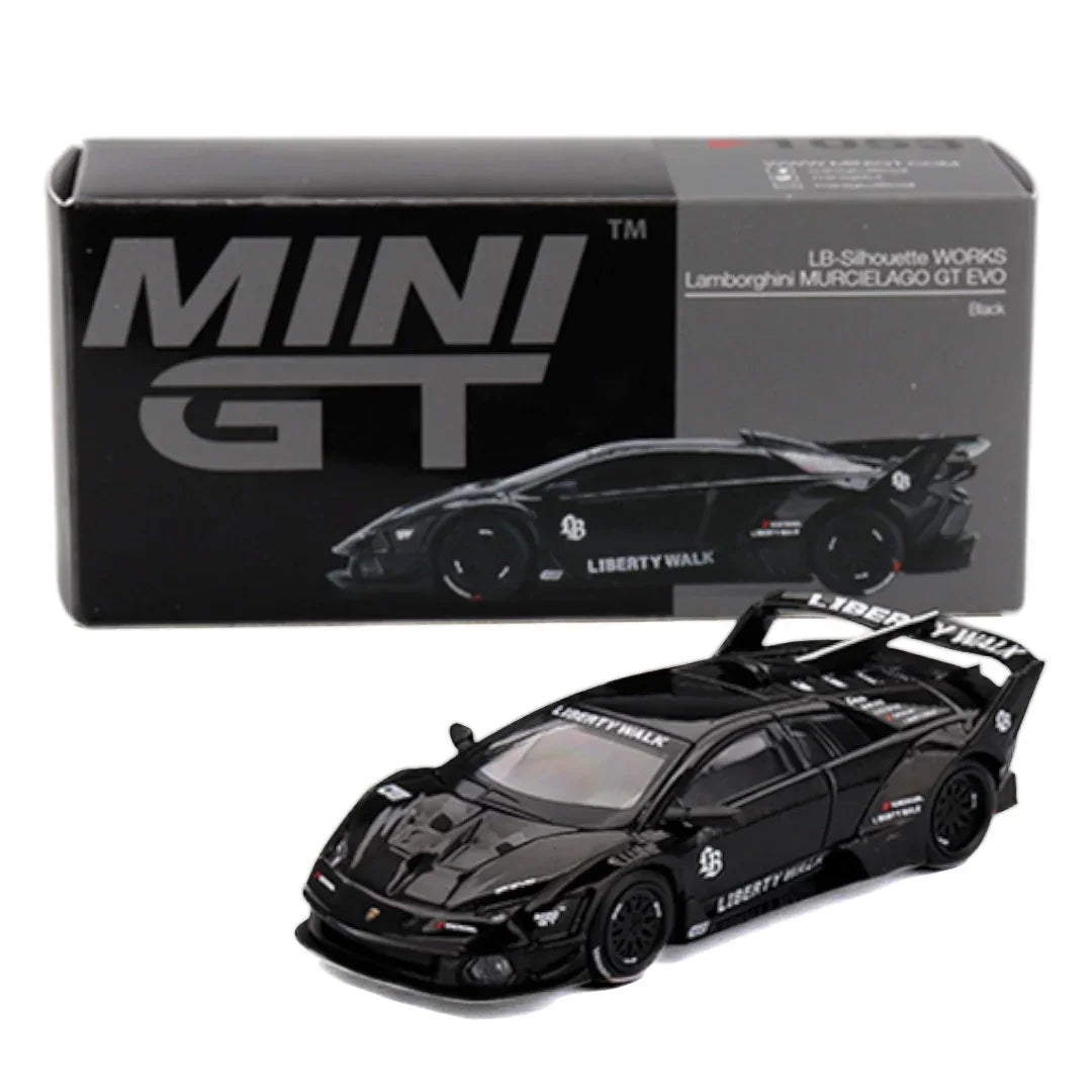 Mini GT 1:64 Lamborghini Murcielago GT Evo Black + Toyota Supra A80 Top Secret GT-300 Purple RHD – Set of 2 Diecast Cars