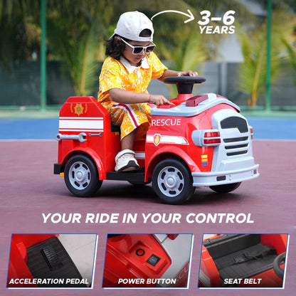 EMotorad Formula Fun Fire Truck Ride-On for Kids (Red) | Battery Operated Emergency Vehicle Toy