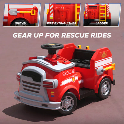 EMotorad Formula Fun Fire Truck Ride-On for Kids (Red) | Battery Operated Emergency Vehicle Toy