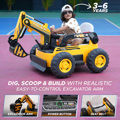 EMotorad Formula Fun Fully Working Excavator Ride-On for Kids | Battery Operated Construction Toy