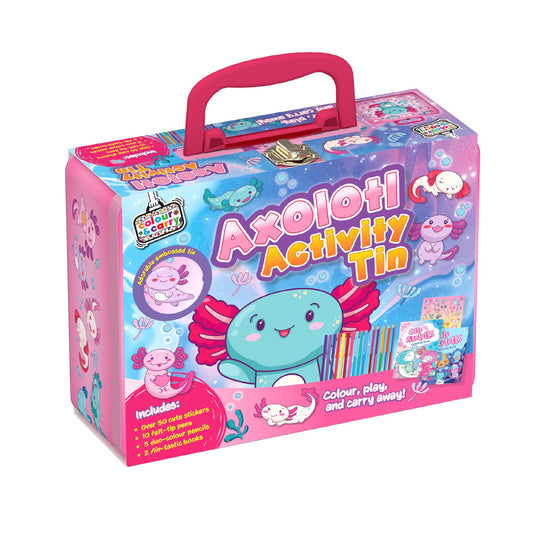 Colour & Carry Axolotl Activity Tin – Kids Colouring, Stickers & Creative Fun Set