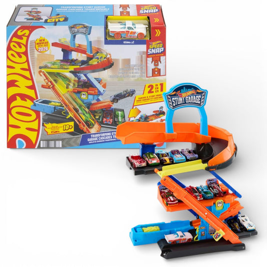 Hot Wheels City Toy Car Track Set, Transforming Stunt Garage Playset & 1:64 Scale Die-Cast Vehicle, Storage for 10+ Cars & Stunting Speedway