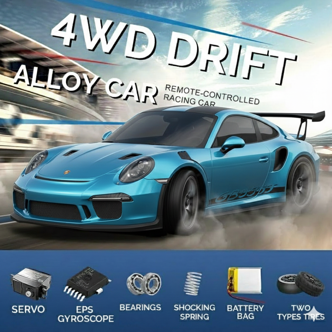 Hstar 1:43 RC Drift Car  2.4GHz 4WD Alloy 20 km/h High-Speed RC Racing Car with Gyro – (Light Blue)