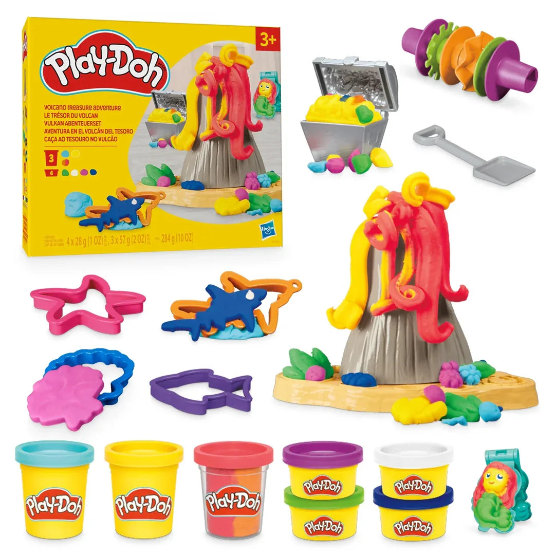 Play-Doh Volcano Treasure Adventure Playset – Erupting Volcano Toy with Molds, Tools & 6 Colors of Modeling Compound, Kids 3+ - Jaiman Toys