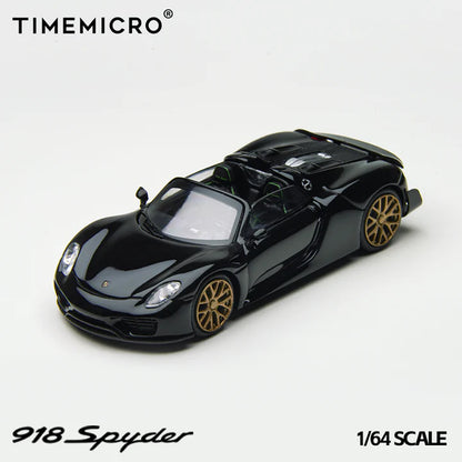 Time Micro 1:64 Porsche 918 Spyder Diecast Model Car – Black with Gold Wheels