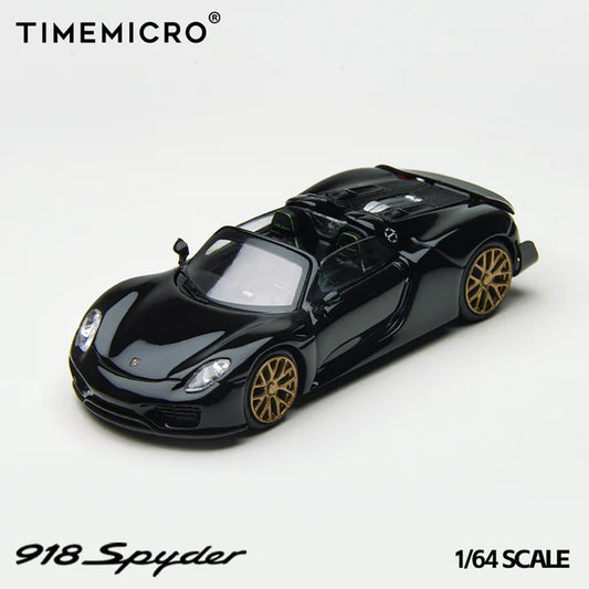 Time Micro 1:64 Porsche 918 Spyder Diecast Model Car – Black with Gold Wheels