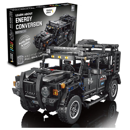 ThinkerPlace 1:14 DIY Blocks Pull-Back Jeep | Buildable STEM Construction Off-Road Toy Car for Kids 8+