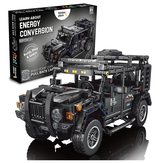 ThinkerPlace 1:14 DIY Blocks Pull-Back Jeep | Buildable STEM Construction Off-Road Toy Car for Kids 8+