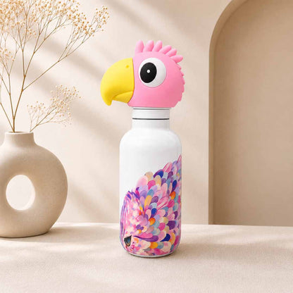 AFRESH 365 Animal Head Collection Pink Parrot Stainless Steel Vacuum Insulated Water Bottle 450ml (16oz) with Tea Infuser Filter