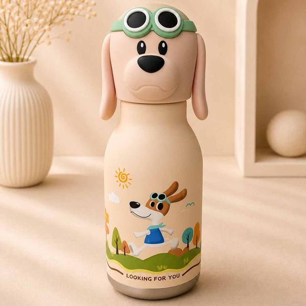 AFRESH 365 Animal Head Collection Puppy Stainless Steel Vacuum Insulated Water Bottle 450ml (16oz) with Straw & Cleaning Brush