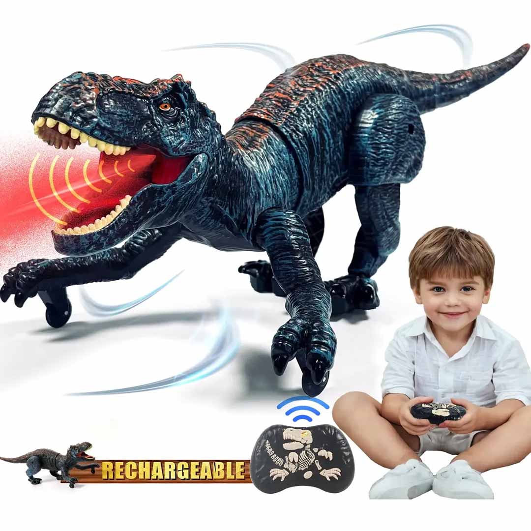 Remote Control Robot Dinosaur Toy with Spray, Light & Roaring Sound – 2.4G RC Walking Dino for Kids