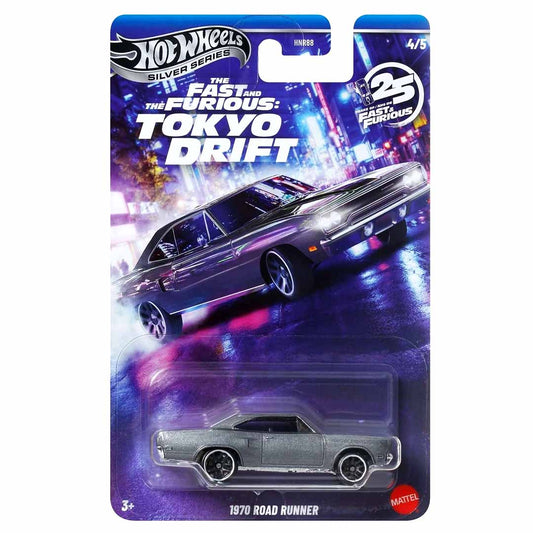 Hot Wheels Silver Series 1:64 Fast & Furious Tokyo Drift 1970 Road Runner Diecast Car | 25 Years Anniversary Collection
