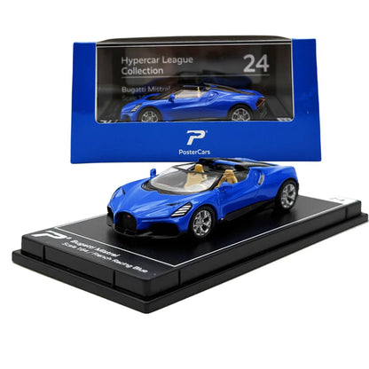 PosterCars 1:64 Bugatti Mistral – Blue – Acrylic Box | Hypercar League Collection #24 - Jaiman Toys