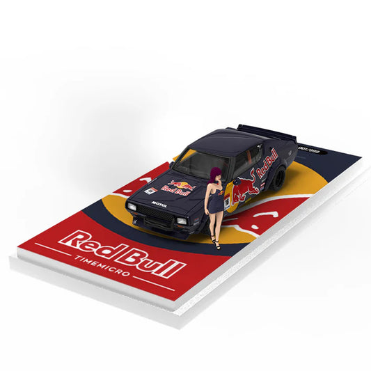 Time Micro 1:64 Nissan Skyline Hakosuka Red Bull Livery Diecast Model with Display Base & Figure