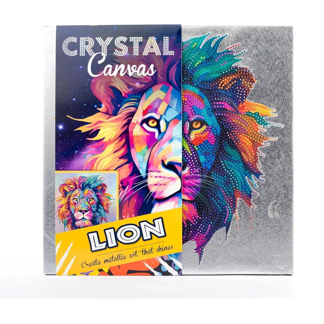 Curious Universe Crystal Creations – Metallic Foil Canvas Lion | Diamond Painting Kit for Adults & Teens